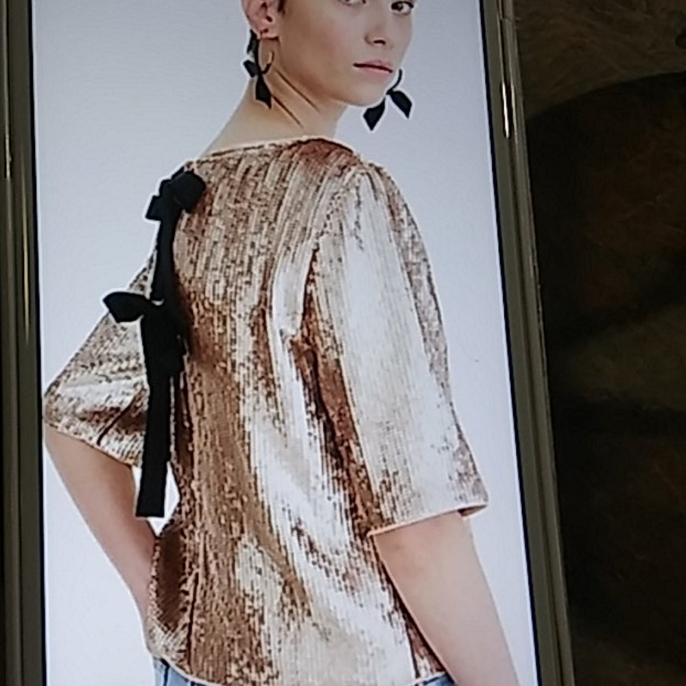 J Crew Rose Gold Sequin Bow Blouse